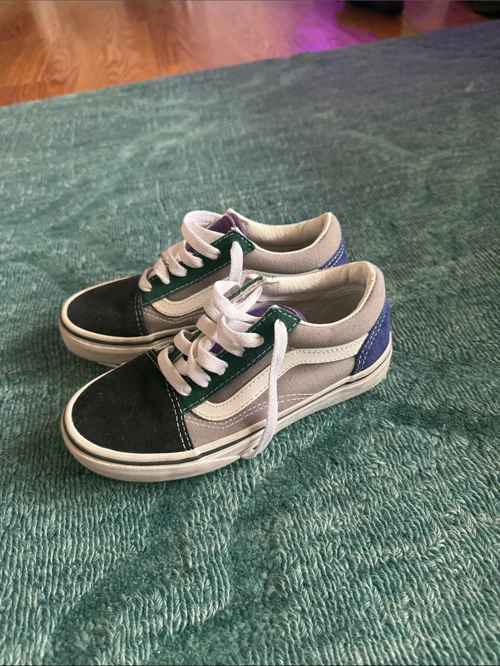Vans Kids Low-Top Sneakers in Black, Purple & Green